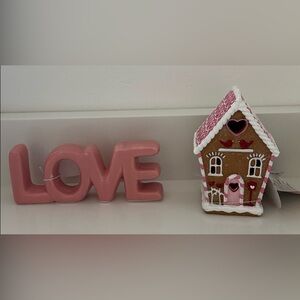 🌸NEW 2 Pieces Pink LOVE Sign and Gingerbread House Decor from Hobby Lobby.